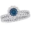 Mimi & Max 1ct Tw Blue And White Diamond Bridal Set Ring 10k White Gold In Blue