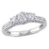 Mimi & Max 1ct Tw Diamond 3-stone Beaded Engagement Ring 14k White Gold In White