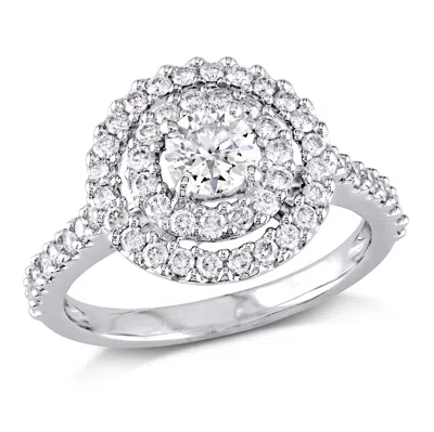 Mimi & Max 1ct Tw Diamond Ring Double Halo Engagement Ring 14k White Gold In Metallic