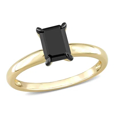 Mimi & Max 1ct Tw Emerald Cut Black Diamond Solitaire Engagement Ring 14k Yellow Gold