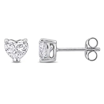 Mimi & Max 1ct Tw Heart-cut Lab-grown Diamond Stud Earrings 14k White Gold In Silver
