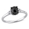 Mimi & Max 1ct Tw Oval And Round-cut Black And White Diamond Engagement Ring In 14k White Gold In Black