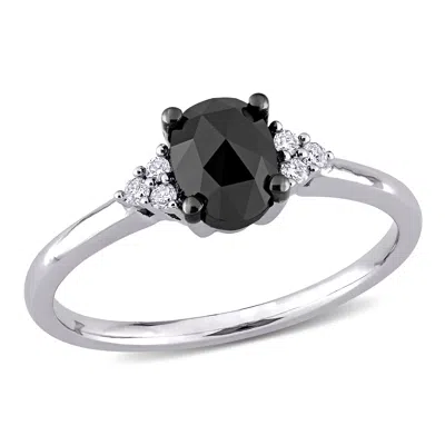 Mimi & Max 1ct Tw Oval And Round-cut Black And White Diamond Engagement Ring In 14k White Gold