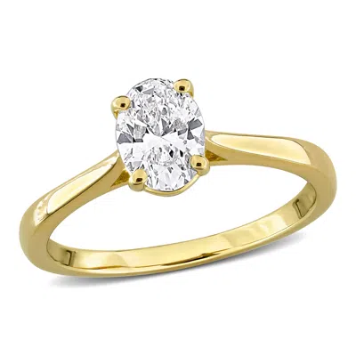 Mimi & Max 1ct Tw Oval-cut Lab-grown Diamond Solitaire Engagement Ring With Accents Sterling Silver In Yellow