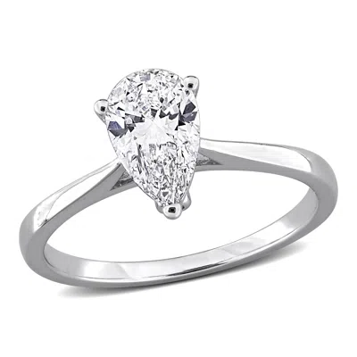 Mimi & Max 1ct Tw Pear-shape Lab-grown Diamond Solitaire Engagement Ring With Side Accents In Sterling Silver In White