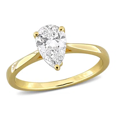 Mimi & Max 1ct Tw Pear-shape Lab-grown Diamond Solitaire Engagement Ring With Side Accents In Sterling Silver In Yellow