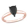 Mimi & Max 1ct Tw Pear Shaped Black Diamond Solitaire Engagement Ring 14k Rose Gold In Black
