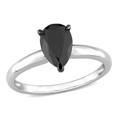Mimi & Max 1ct Tw Pear Shaped Black Diamond Solitaire Engagement Ring 14k White Gold