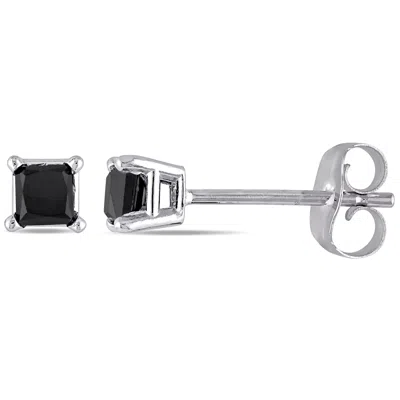 Mimi & Max 1ct Tw Princess Cut Black Diamond Stud Earrings In 10k White Gold