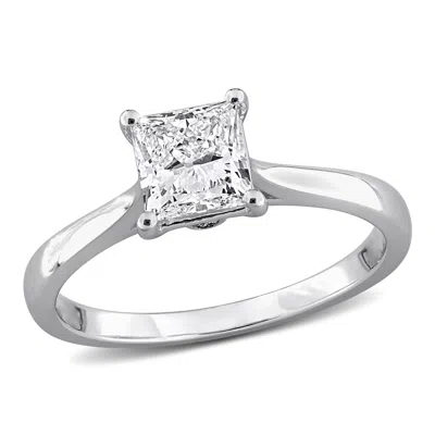Mimi & Max 1ct Tw Princess-cut Lab-grown Diamond Solitaire Engagement Ring With Side Accents In Sterling Silver