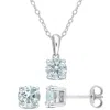 Mimi & Max 2 1/10 Ct Tgw Aquamarine 2-piece Set Of Pendant With Chain And Earrings In Sterling Silver In Blue