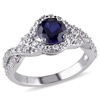 Mimi & Max 2 1/10ct Tgw Created Blue And Created White Sapphire Crossover Twist Ring In Sterling Silver