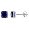 Mimi & Max 2 1/2 Ct Tgw Cushion Cut Created Blue Sapphire Stud Earrings In Sterling Silver In White