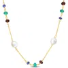 Mimi & Max 2 1/2ct Tgw Blue Sapphire Garnet Green Onyx Beads And 5-6.5mm Cultured Freshwater Pearl Necklace In In Multi