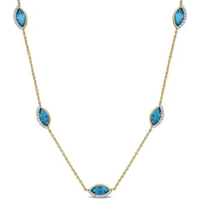 Mimi & Max 2 1/2ct Tgw Citrine And 1/4ct Tw Diamond Station Necklace In 14k Yellow Gold