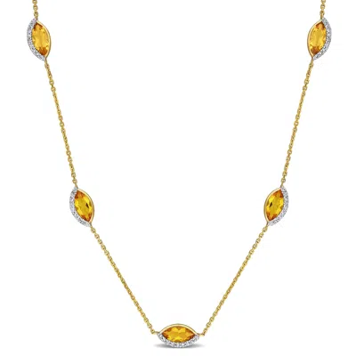 Mimi & Max 2 1/2ct Tgw Citrine And 1/4ct Tw Diamond Station Necklace In 14k Yellow Gold