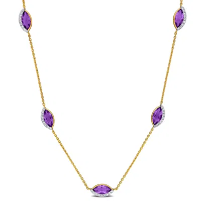 Mimi & Max 2 1/2ct Tgw Citrine And 1/4ct Tw Diamond Station Necklace In 14k Yellow Gold