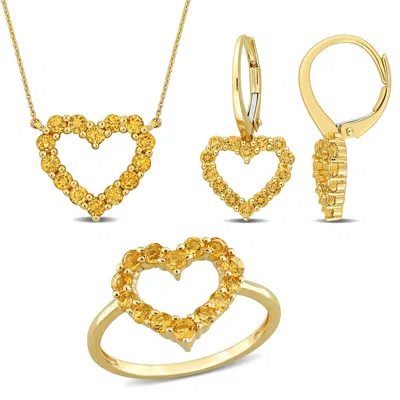 Mimi & Max 2 1/2ct Tgw Citrine Jewelry Set Heart Necklace Earrings Ring 10k Yellow Gold