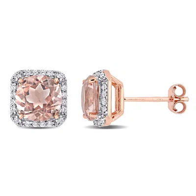 Mimi & Max 2 1/2ct Tgw Cubic Zirconia And Simulated Morganite Halo Stud Earrings In Rose Silver In Pink