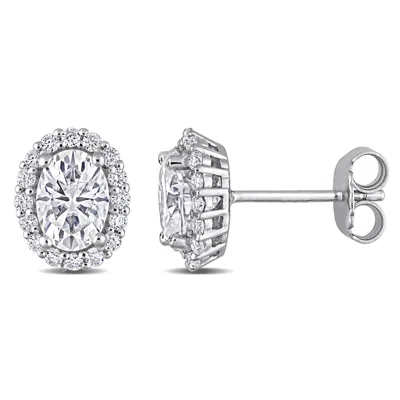 Mimi & Max 2 1/3ct Dew Created Moissanite Oval Halo Stud Earrings In Sterling Silver