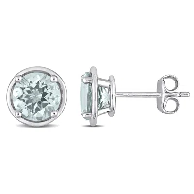 Mimi & Max 2 1/3ct Tgw Aquamarine Bezel Style Stud Earrings In Sterling Silver In Blue