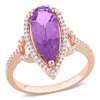 Mimi & Max 2 1/3ct Tgw Pear Shape Amethyst 1/4ct Tw Diamond Halo Ring 14k Rose Gold In Purple