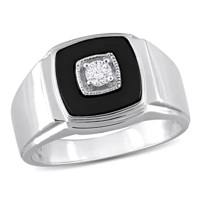 Mimi & Max 2 1/3ct Tgw Square Black Onyx And 1/6ct Tw Diamond Men's Ring In Sterling Silver In Multi