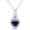 Mimi & Max 2 1/4 Ct Tgw Created Blue Sapphire Heart And 0.06 Ct Tw Diamond Twist Pendant With Chain In Sterling In White