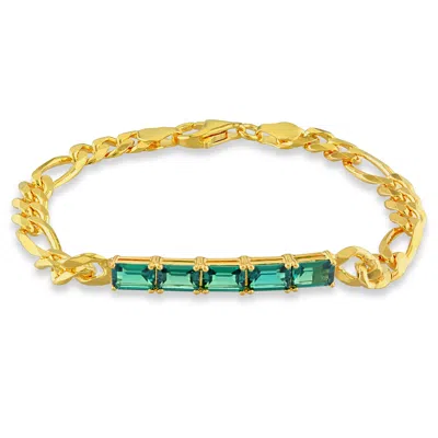 Mimi & Max 2 1/4 Ct Tgw Created Emerald Birthstone Link Bracelet In Yellow Plated Sterling Silver