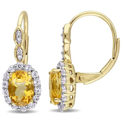 Mimi & Max 2 1/4 Ct Tgw Oval Shape Citrine, White Topaz And Diamond Accent Vintage Leverback Earrings In 14k Ye In Yellow