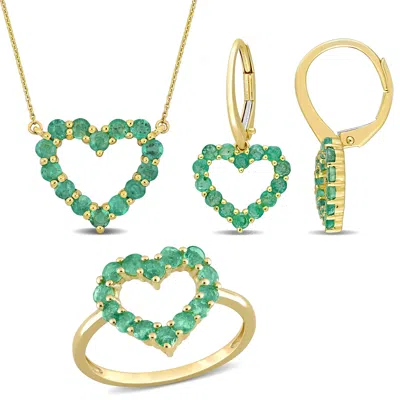 Mimi & Max 2 1/4ct Tgw Emerald Jewelry Set Heart Necklace Earrings Ring 10k Yellow Gold In Green
