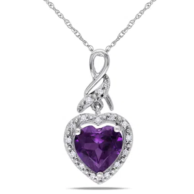 Mimi & Max 2 1/4ct Tgw Simulated Alexandrite Heart And Diamond Accents Pendant And Chain In 10k White Gold In Purple