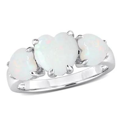 Mimi & Max 2 1/5 Ct Tgw Opal 3-stone Heart Ring In Sterling Silver