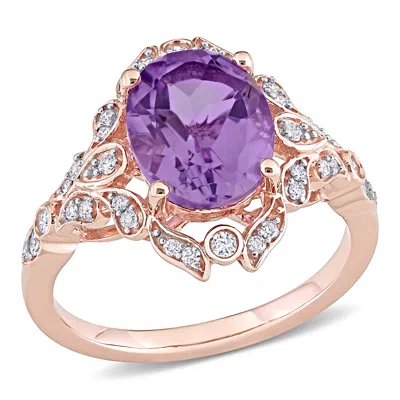 Mimi & Max 2 1/5ct Tgw Amethyst 1/5ct Tw Diamond Vintage Ring 14k Rose Gold In Purple