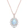 Mimi & Max 2 1/6 Ct Tgw Oval Shape Blue Ethiopian Opal And White Topaz And Diamond Accent Halo Pendant With Cha In Pink