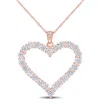 Mimi & Max 2 2/5 Ct Dew Created Moissanite Heart Pendant With Chain In Rose Gold Plated Sterling Silver In Pink