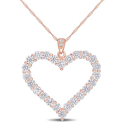 Mimi & Max 2 2/5 Ct Dew Created Moissanite Heart Pendant With Chain In Rose Gold Plated Sterling Silver In White