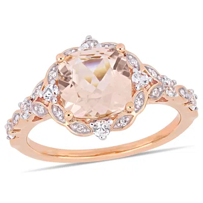 Mimi & Max 2 2/5ct Tgw Morganite White Sapphire Diamond Accent Engagement Ring 14k Rose Gold In Pink