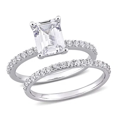 Mimi & Max 2 3/4 Ct Tgw Emerald Cut Created White Sapphire Engagement Ring And Matching Eternity Ring 2pc Set I
