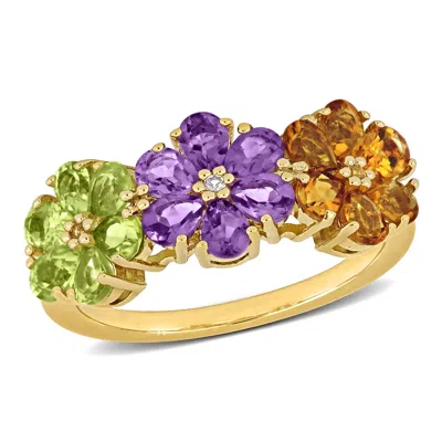 Mimi & Max 2 3/4ct Tgw Amethyst Citrine Peridot White Topaz Flower Ring Yellow Silver In Purple
