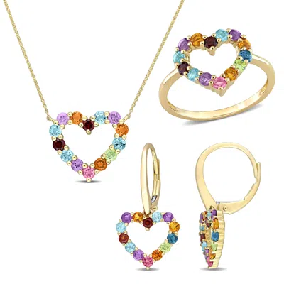 Mimi & Max 2 3/4ct Tgw Multi-color Gemstone Heart Earrings Necklace Ring Set 10k Yellow Gold In Pink