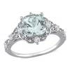 Mimi & Max 2 3/5ct Tgw Cushion-cut Aquamarine, White Sapphire And Diamond Accent Ring In 14k White Gold In Green