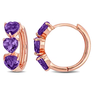 Mimi & Max 2 3/8ct Tgw Amethyst Triple Heart Hoop Earrings In Rose Plated Sterling Silver In Purple