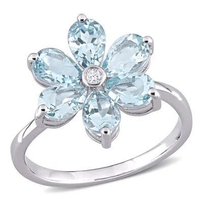 Mimi & Max 2 3/8ct Tgw Aquamarine Diamond Accent Floral Ring 14k White Gold In Blue