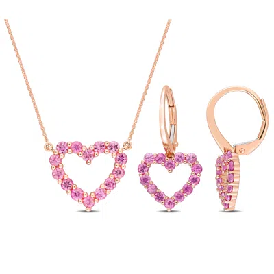 Mimi & Max 2 3/8ct Tgw Pink Sapphire Open Heart 2-pc Jewelry Set 10k Rose Gold