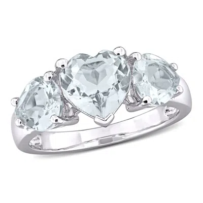 Mimi & Max 2 4/5 Ct Tgw Aquamarine 3-stone Heart Ring In Sterling Silver In Blue