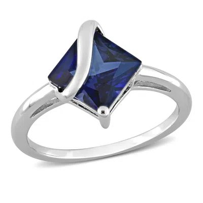 Mimi & Max 2 4/5 Ct Tgw Princess Cut Created Blue Sapphire Ring In Sterling Silver In Black