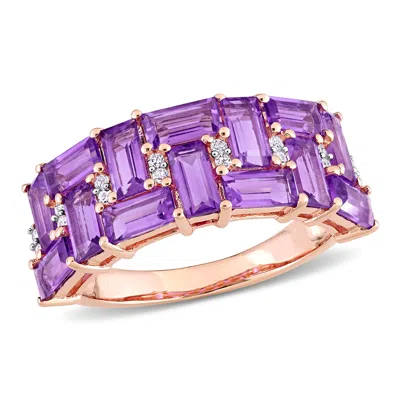 Mimi & Max 2 4/5ct Tgw Baguette Amethyst 1/10ct Tdw Diamond Ring 10k Rose Gold In Purple