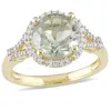 Mimi & Max 2 4/5ct Tgw Green Quartz 1/5ct Tdw Diamond Halo Floral Ring 14k Yellow Gold In Green