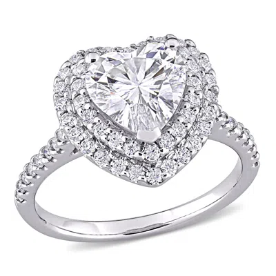 Mimi & Max 2 5/8ct Dew Created Moissanite Double Heart Halo Engagement Ring In 10k White Gold